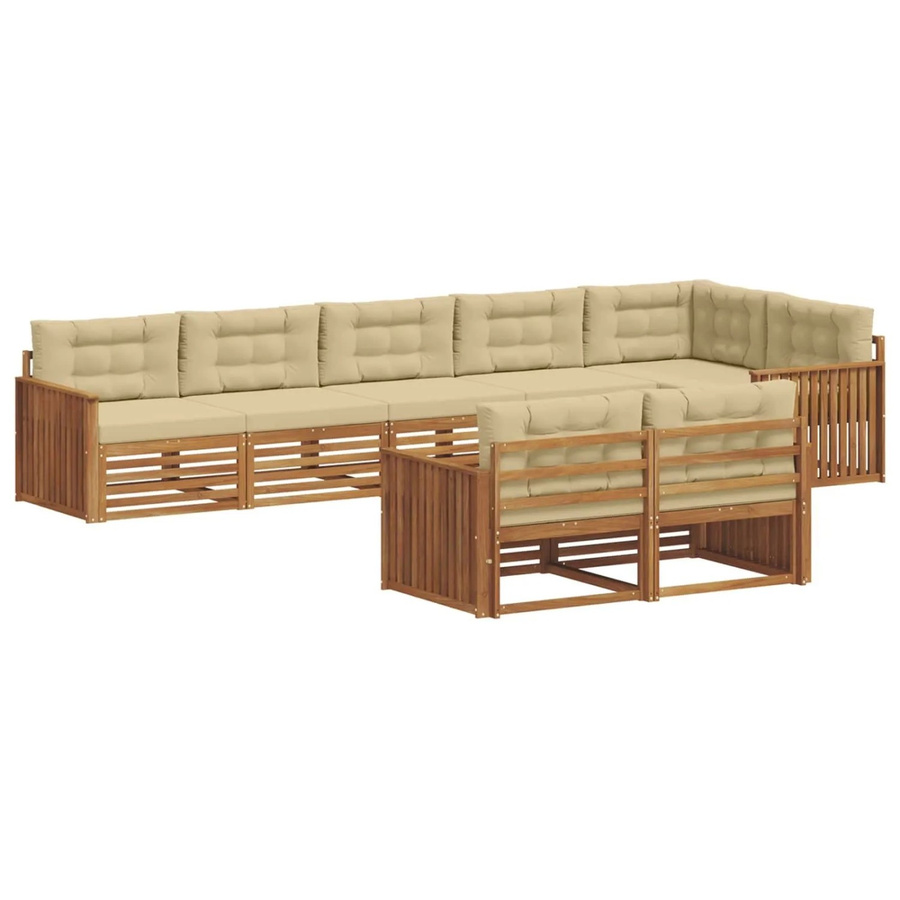 vidaXL Outdoor-Sofagarnitur 8-teilig aus Akazienholz in Natur und Beige mit Kissen und Armlehnen - Bild 2