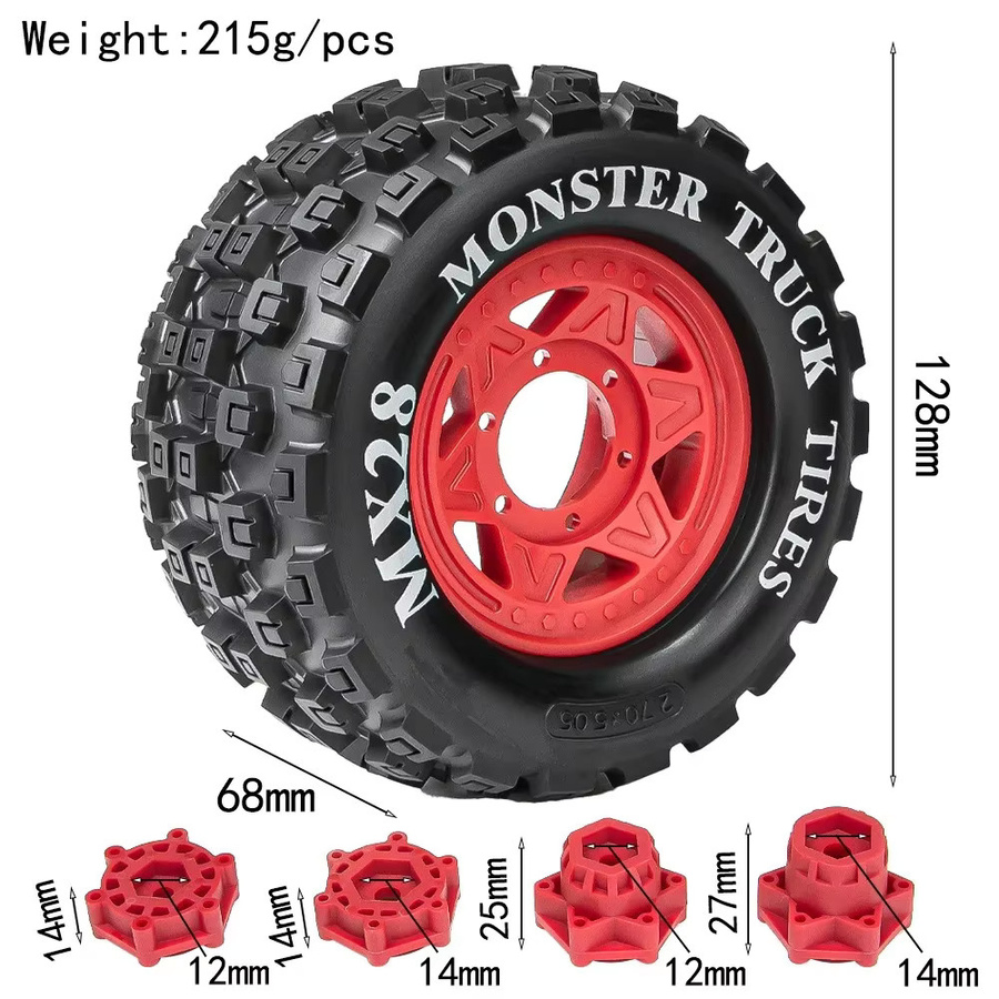 TIMEA Monster Stunt Truck Reifen, 4-teiliges Set, 1/10, 128 mm, 12 mm und 14 mm Sechskant - Bild 2