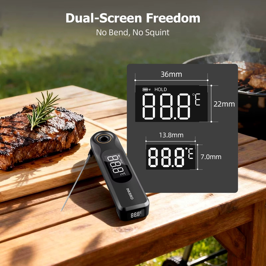 INKBIRD IHT-51K Dual-Display Fleischthermometer in Schwarz mit ultradünner 1,8 mm Sonde und schneller Reaktionszeit für Küche, Grillen und Backen - Bild 4