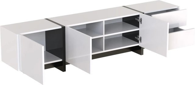 okwish TV Schrank für dein Wohnzimmer mit Türen und Schubladen in Weiß und Schwarz, B/T/H: 190 x 35 x 45 cm - Bild 1