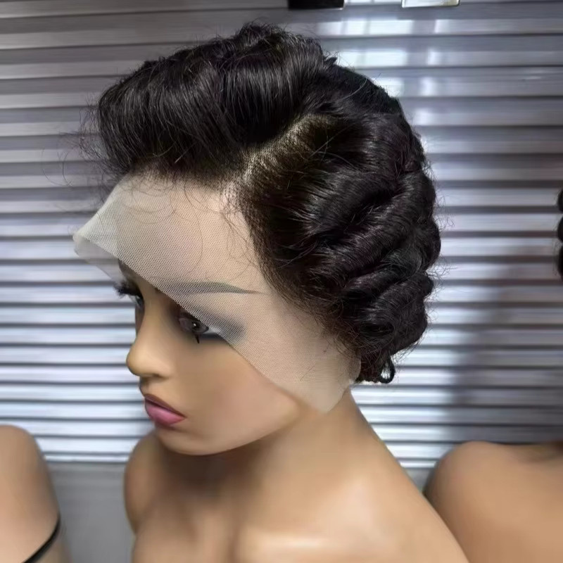 TIMOPOL Damen-Bob-Perücke, kurzes lockiges Haar, 180 % Dichte, Schwarz - Bild 4