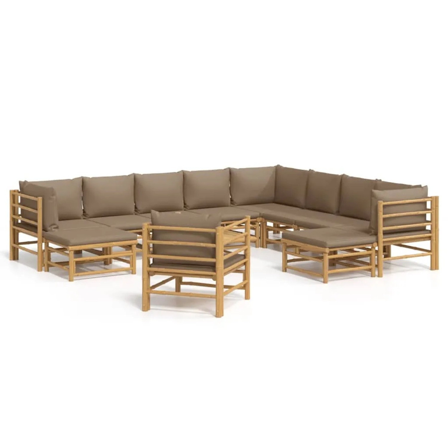 vidaXL 12-tlg Garten-Lounge-Set aus Bambus mit Kissen in Beige und Braun - Bild 2
