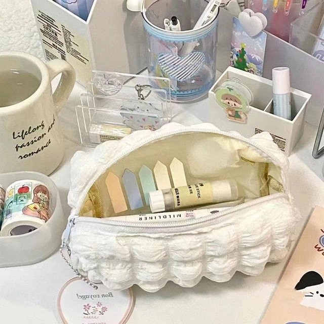 Fufu Federmäppchen Puffs-Design in Weiß für Mädchen und Jungen mit großem Fassungsvermögen - Bild 1