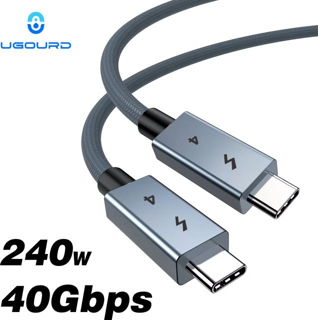UGOURD Thunderbolt 4 USB4 Typ-C auf USB-C Kabel 40Gbps 240W Schnellladekabel in Grau - Bild 1