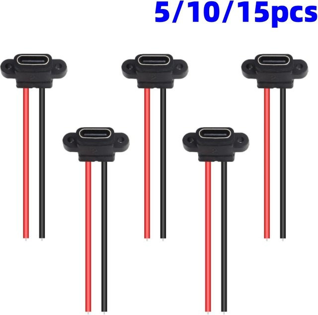 AOKIN USB-C Typ-C Weibliche Chassis Buchse Lade Port 2 Pin in Schwarz - Bild 1