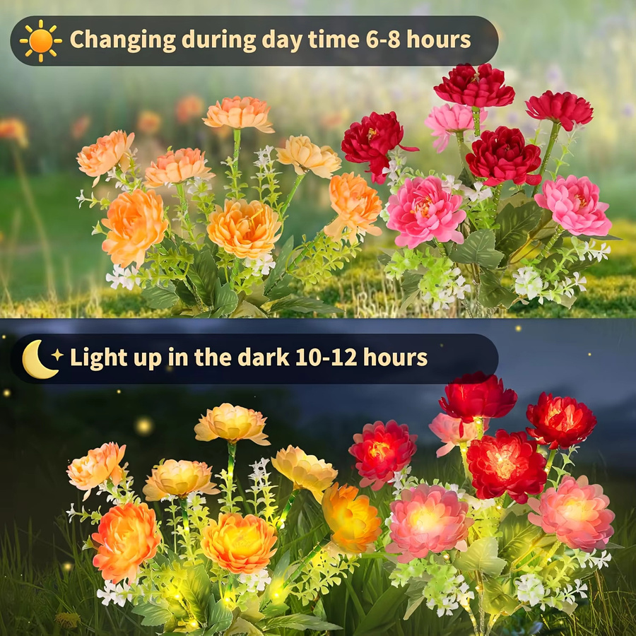 DUNDUN Solarbetriebene 7-köpfige LED Schnee-Lotus-Blumen in Multicolour zur Außendekoration für Garten und Wegbeleuchtung - Bild 2