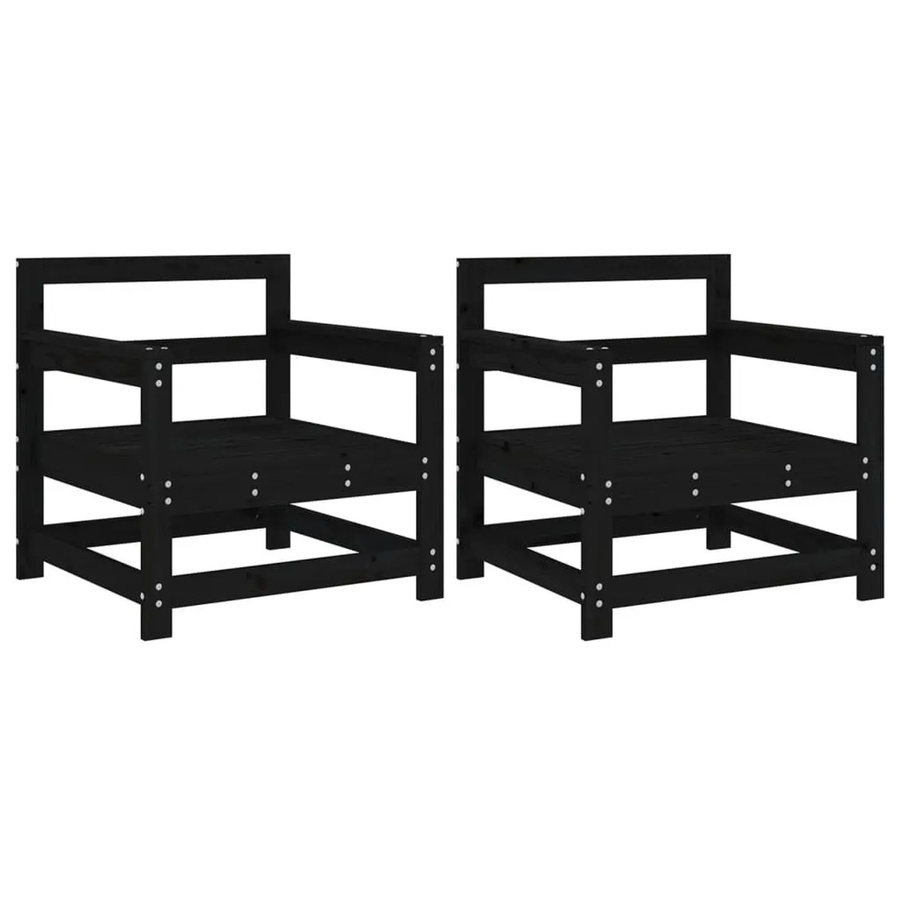 vidaXL Gartenstühle Set aus Kiefer Massivholz in Schwarz mit Armlehnen, 2 Stück - Bild 2