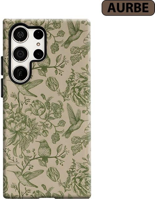 Stoßfeste Doppelschicht Handyhülle mit Vintage Grüner Pfingstrose und Kolibri für Samsung Galaxy S26 S25 S24 Ultra Plus - Bild 1