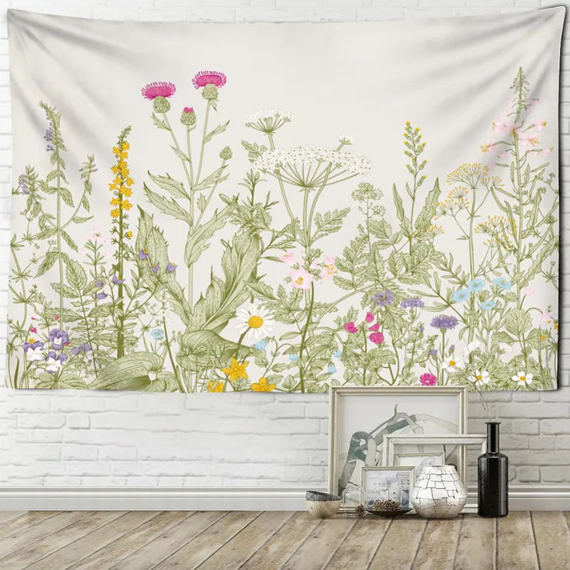 Super Six Wandteppich mit tropischem Blumenmuster in Weiß, minimalistische Textil-Dekoration im Querformat, Breite: 95 cm, Höhe: 70 cm - Bild 2