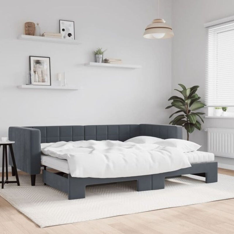 Vidaxl Funktionsbett Ausziehbar aus Samt und Metall in Anthrazit Grau B/T/H: 190 x 90 x 68 cm - Bild 1