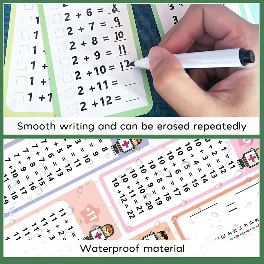 15-teiliges Mathematik Lernkarten-Set für Addition Subtraktion Multiplikation und Division, wiederverwendbare und löschbare Lernhilfen für Kinder in Mehrfarbig - Bild 2