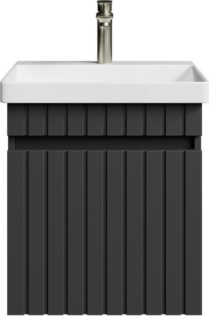 Planetmöbel COSMIA Waschtisch Anthrazit Matt mit Keramikwaschbecken und Schublade in Gold Brush Soft Close, Breite: 50 cm, Tiefe: 37 cm, Höhe: 49 cm - Bild 1