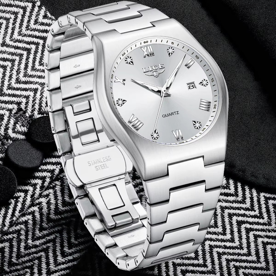 LIGE Armbanduhr Edelstahl, Quarz, Diamant, Silber, Herren - Bild 2