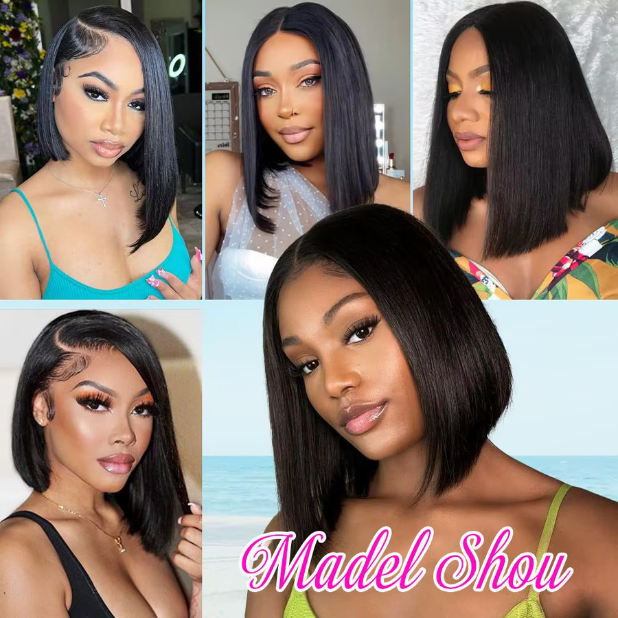 HALOQUEEN HAIR Bob-Perücke, Echthaar, HD-Spitzenfront, gerade, Damen - Bild 6