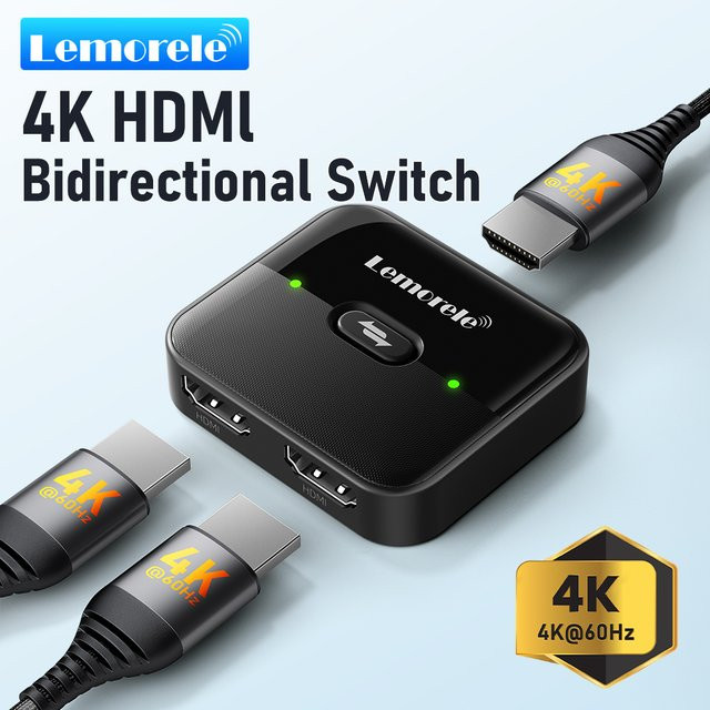 Lemorele HDMI-Switch 2 in 1 Out Splitter, bidirektionaler HDMI-Konverter für 4K UHD 60Hz, Schwarz, kompatibel mit Laptop, PC und Xbox - Bild 1