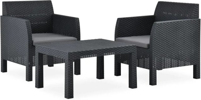vidaXL 3-tlg Garten-Lounge-Set aus Polyrattan mit Kissen in Anthrazit - Bild 1