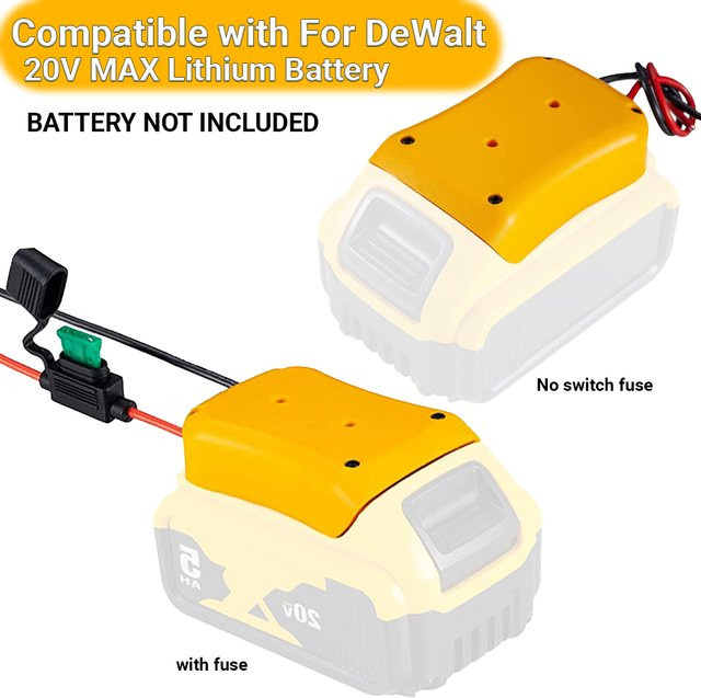 DeWalt Batterie-Adapter-Konverter für 14,4 V, 18 V und 20 V Li-Ion-Akkus mit Sicherungsstecker in Gelb - Bild 1