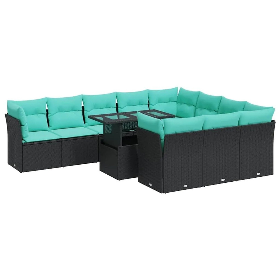 vidaXL 11-teilige Garten-Sofagarnitur aus Poly-Rattan mit Kissen in Schwarz - Bild 2