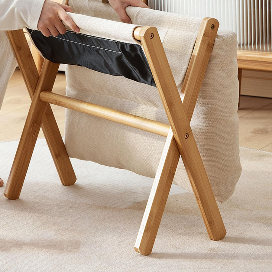 Faltbarer Fußhocker von TOMTOP JMS in Beige mit weichem Stoffkissen und Holzbeinen für Wohnzimmer und Home Office - Bild 3