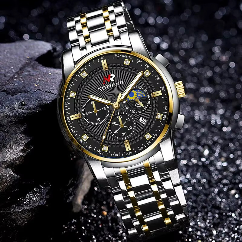 NOTIONR Armbanduhr Quarz, Edelstahl, Schwarz, Herren - Bild 3