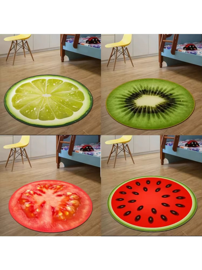 VIKAMA Rund Teppich mit Frucht-Motiv, geräuschdämpfend und rutschfest, Bodenmatte für Schlafzimmer und Büro - Bild 2