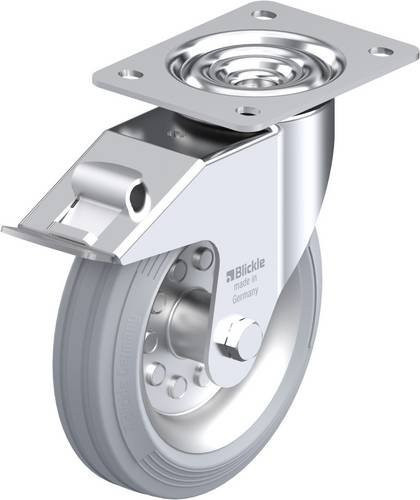 Blickle Lenkrolle LE-VE 180R-FI-SG mit Feststeller, verzinkter Stahl, silber/grau/blau, Rad-Durchmesser: 180 mm, Tragfähigkeit: 170 kg - Bild 1