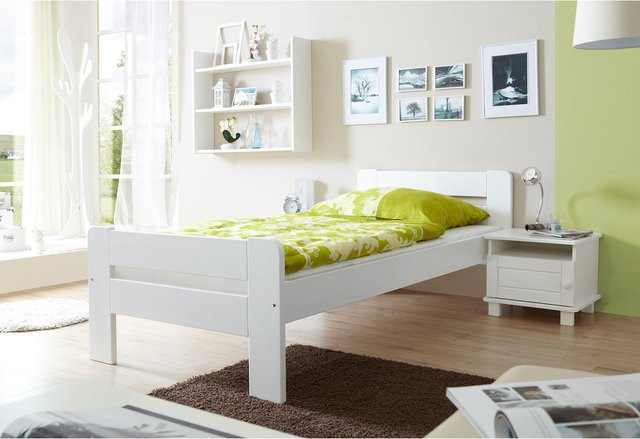 TiCAA Einzelbett Bert aus Kiefer Holz in Weiß, B/T/H: 90 x 200 cm - Bild 1