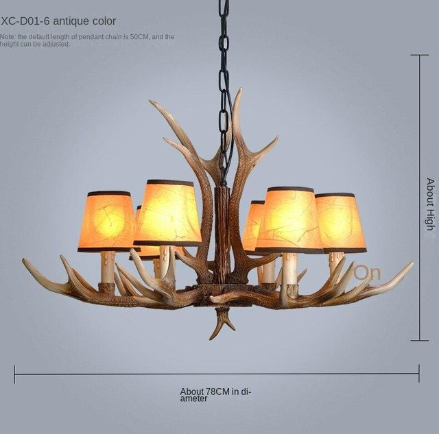 Yuda Lighting Harz-Geweih-Kronleuchter in Antik-Braun mit 6 Leuchten und Lampenschirm für Wohnzimmer und Restaurant - Bild 1