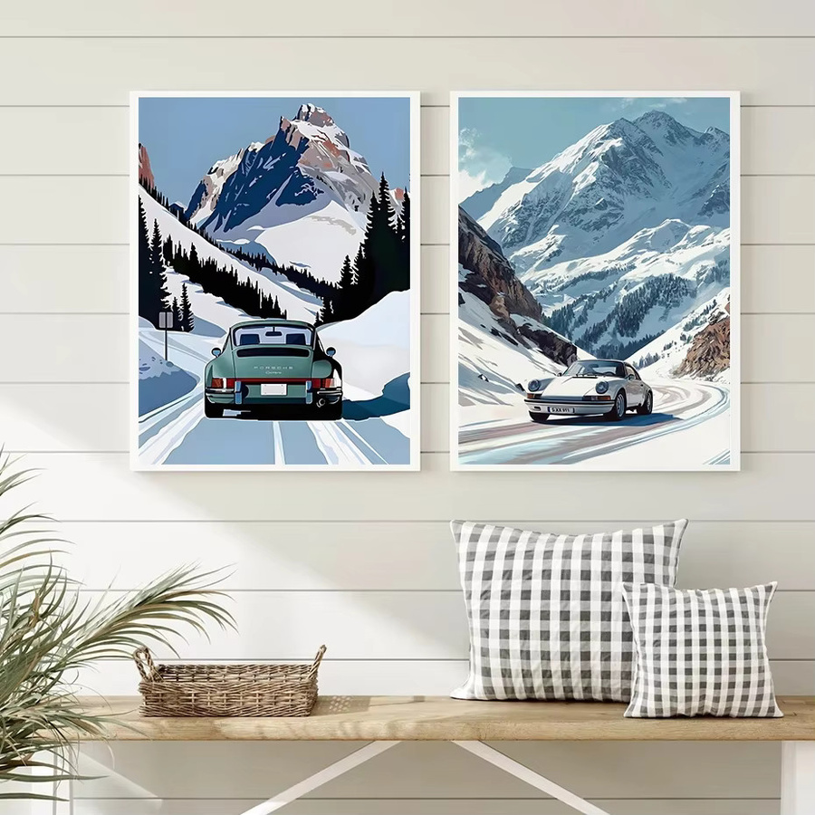 Potdemiel Alpine Drive Poster Vintage Alpine Tour Cartoon Leinwandgemälde Wandkunst Mehrfarbig - Bild 3