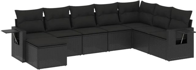 vidaXL 8-tlg Garten-Sofagarnitur aus Poly-Rattan mit Kissen in Schwarz - Bild 1