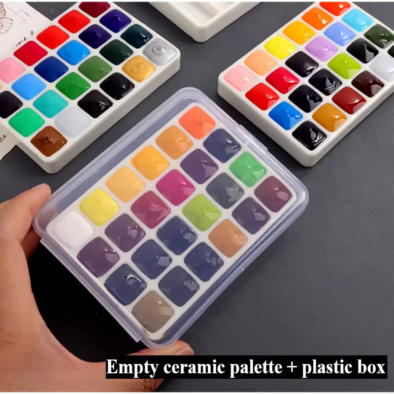 Weiße Keramikpalette für Aquarellfarben mit 18/24 Gittern als tragbares Malzubehör für Künstler - Bild 4