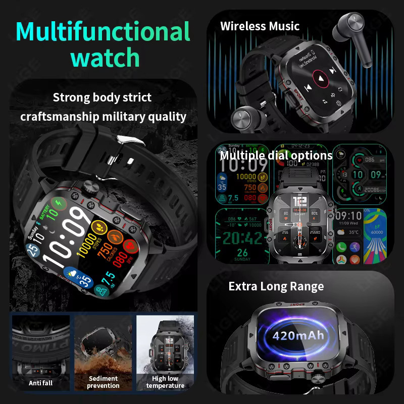 LIGE Smartwatch, Schwarz, Silikon, 3 ATM, Herren - Bild 2