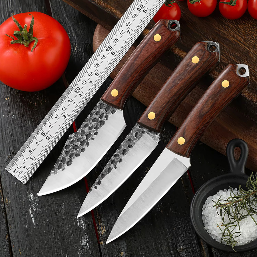 Handgeschmiedetes Küchenmesser von zxyouping mit Massivholzgriff und silberner Klinge - Bild 5