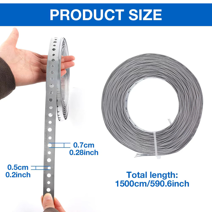 Verzinktes Metallband TEMPS DETIR, 15 m x 18 mm, vorgestanztes Metallband zur Rohrhalterung und Aufhängung - Bild 2
