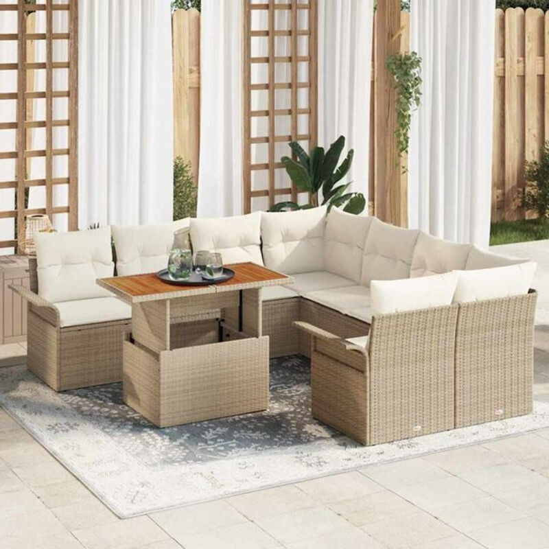 Vidaxl Garten-Sofa-Set aus Poly-Rattan mit Speicherfunktion in Beige, 9-teilig - Bild 1
