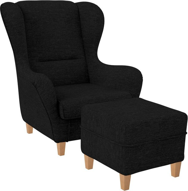 Supellex Sofia Ohrensessel mit Hocker Design Vienna in Schwarz - Bild 1