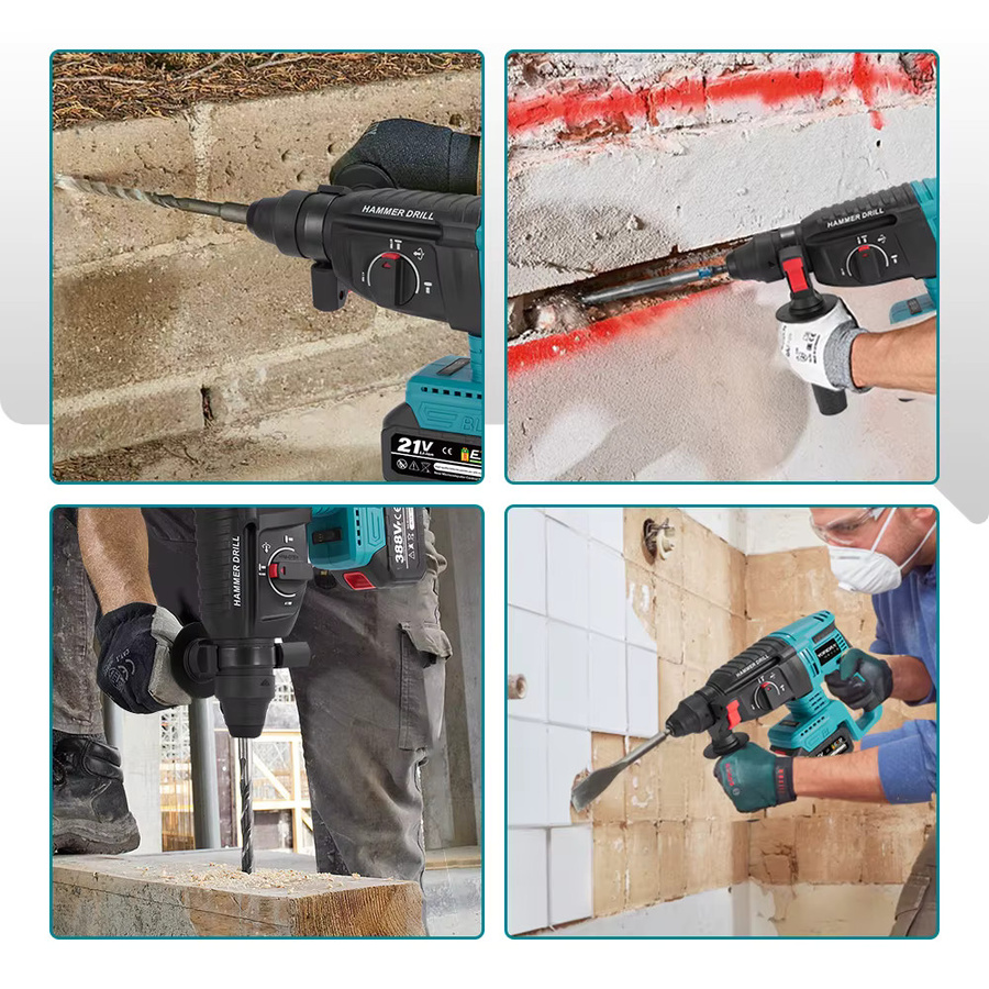 YOFIDRA Bürstenloser Elektro-Bohrhammer 26mm, kabelloser Multifunktions-Bohrhammer mit 21V Akku-Kompatibilität für Makita - Bild 6