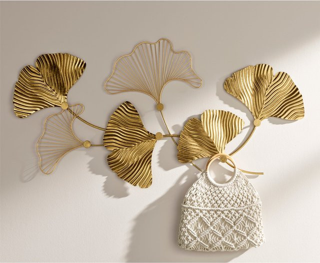 Wandgarderobe von heine home in Gold mit Ginkgoblatt-Motiven aus Metall, B/H/T: 120 x 60 x 3,5 cm - Bild 1