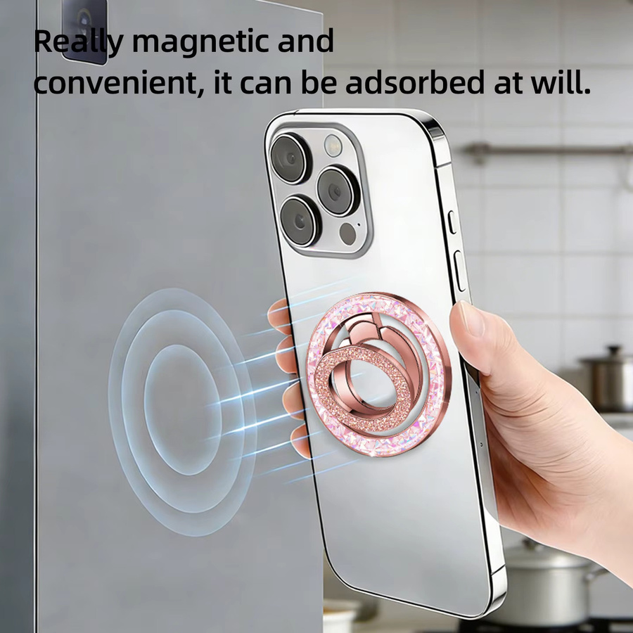 WSSHE Magnetischer Handy-Fingerringständer für iPhone, Samsung und Xiaomi, faltbare Magnethalterung in Gold oder Pink - Bild 3