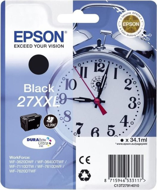 Epson 27XXL Tintenpatrone Schwarz 34,1 ml für WorkForce WF-3620DWF, WF-3640DTWF, WF-7110DTW, WF-7610DWF, WF-7620DTWF (C13T27914022) - Bild 1