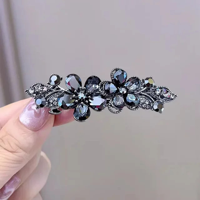 HIYAYZ Haarspange Blume mit Strass Kristall, Schwarz, Damen - Bild 1