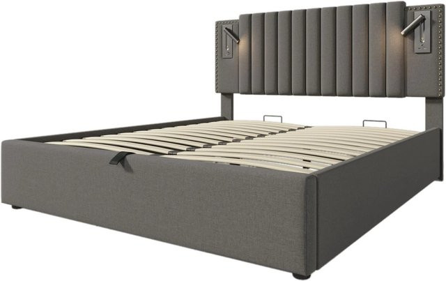 okwish Polsterbett mit Stauraum und USB-Anschluss in Grau, B/T/H: 160 x 200 x 106 cm - Bild 1