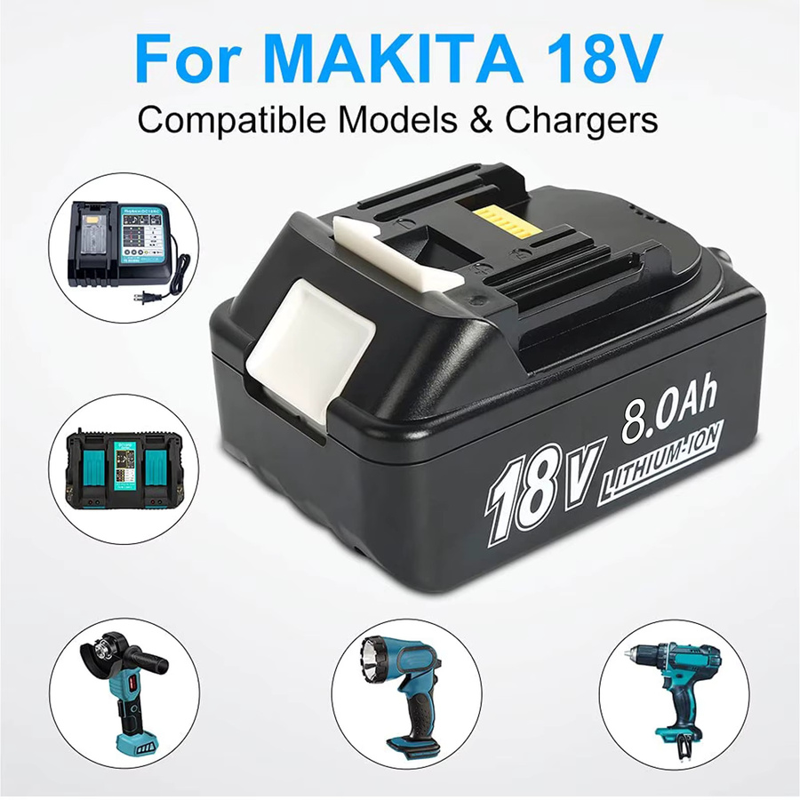Makita Ersatzakku 18V 8000mAh in Schwarz mit 6A Ladegerät für BL1830 BL1860 BL1850 BL1840B Werkzeuge - Bild 4