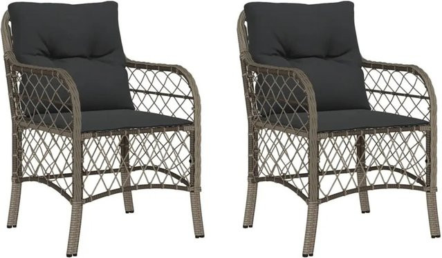 Furnicato Gartenstühle Set aus 2 Stück in Grau aus Poly Rattan mit UV-beständigen Kissen und Armlehnen - Bild 1