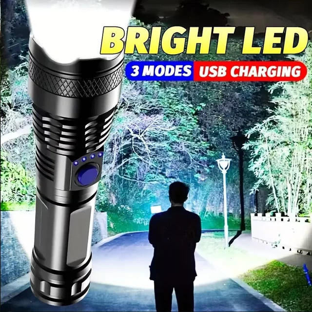 Heinast Taktische LED-Taschenlampe in Schwarz mit wiederaufladbarem Akku und Metallgehäuse - Bild 1