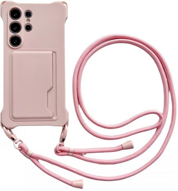 Samsung Galaxy Armor Handyhülle mit Lanyard und Kartensteckplatz in Transparent oder Pink für Galaxy A55 A35 A15 A54 A16 A14 sowie S24 Ultra und S25 Ultra mit Crossbody-Halsband-Riemen - Bild 1
