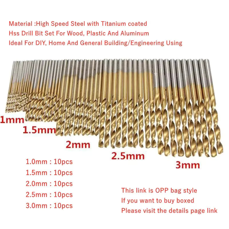 HOMEFISH 100-teiliges HSS Mini-Bohrer-Set mit Titan-Beschichtung in Gold für Metall, Holz und Aluminium, Durchmesser: 1 mm bis 3 mm - Bild 5