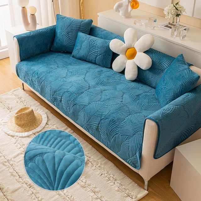 Lellen Luxus Sofabezug mit rutschfester Kantenhülle in Blau, universeller Couchbezug aus Jacquard-Mikrofaser, Breite: 70 cm, Höhe: 70 cm - Bild 1