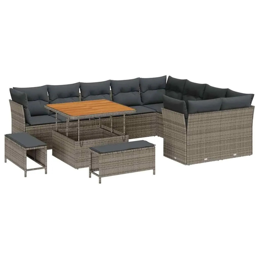 vidaXL Garten-Sofa-Set 12-tlg. in Grau mit Kissen und Aufbewahrungsfunktion - Bild 2