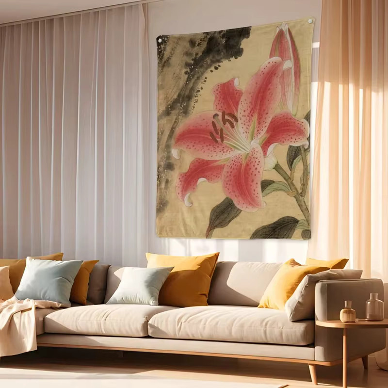 VIKAMA Wandteppich mit rosa Lilien, minimalistischer floraler Wandbehang für dein Wohnzimmer oder Schlafzimmer, B: 60,0 cm, H: 40,0 cm - Bild 3